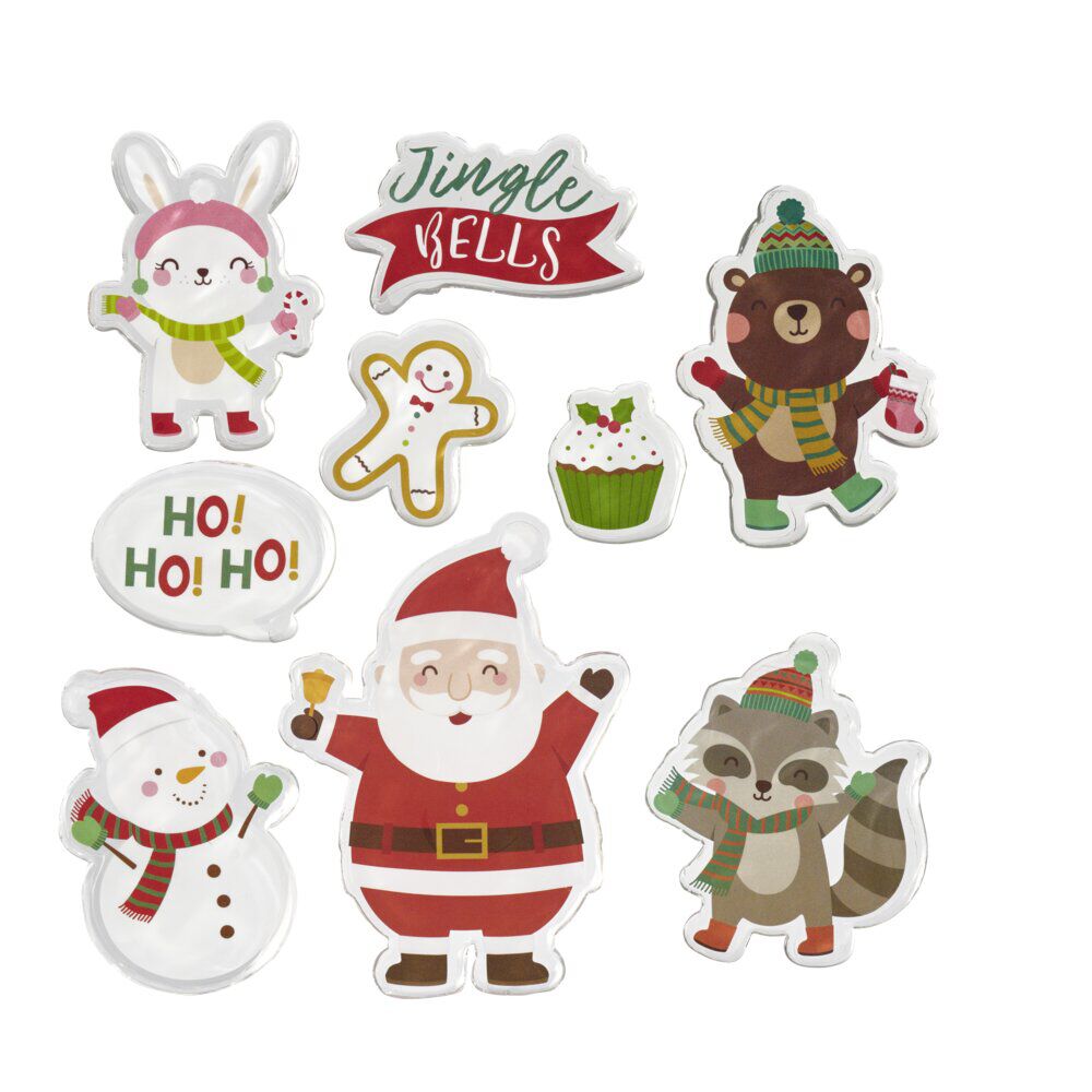 Sticker gel Père No&euml;l Lapin Ourson pour fenêtre
