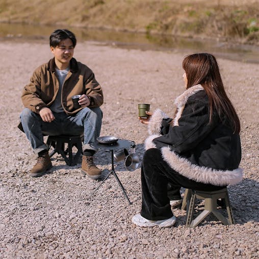 NNEOBA Round Camping Table with Telescopic Fishing Light Pole