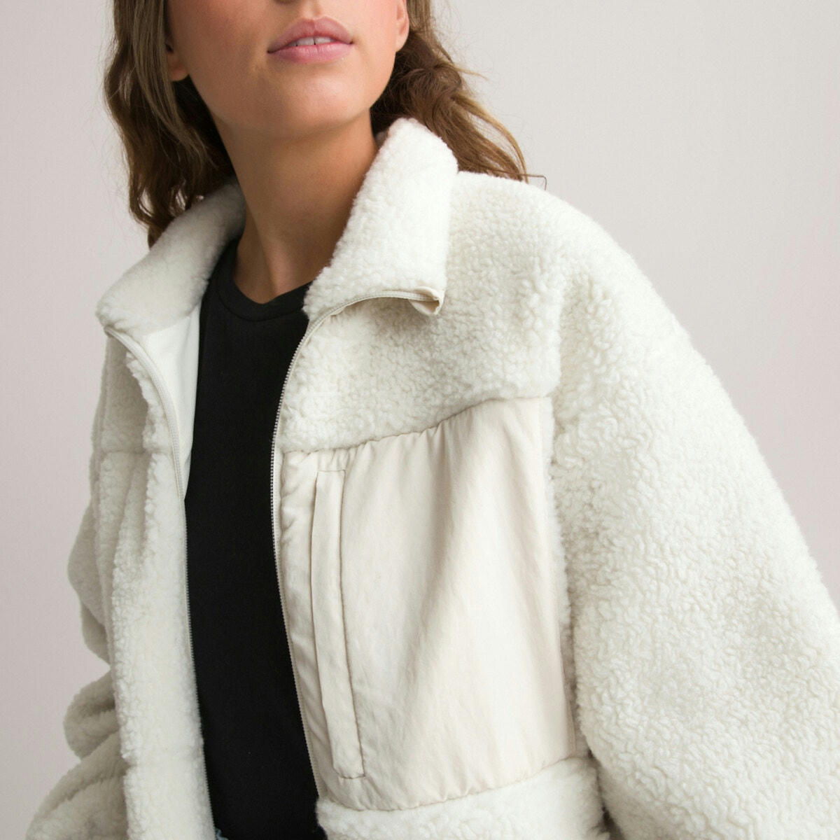 Veste col montant zippée maille peluche