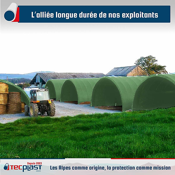 Bâche Tunnel agricole 3,5x4 m Vert Sauge - Garantie 5 ans TECPLAST - LP506TU - Bâche PVC étanche pour Tunnel de stockage