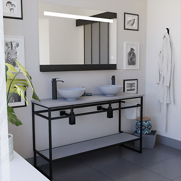 Meuble STRUCTURA 140 cm avec deux vasques à poser et miroir led Etal- Gris