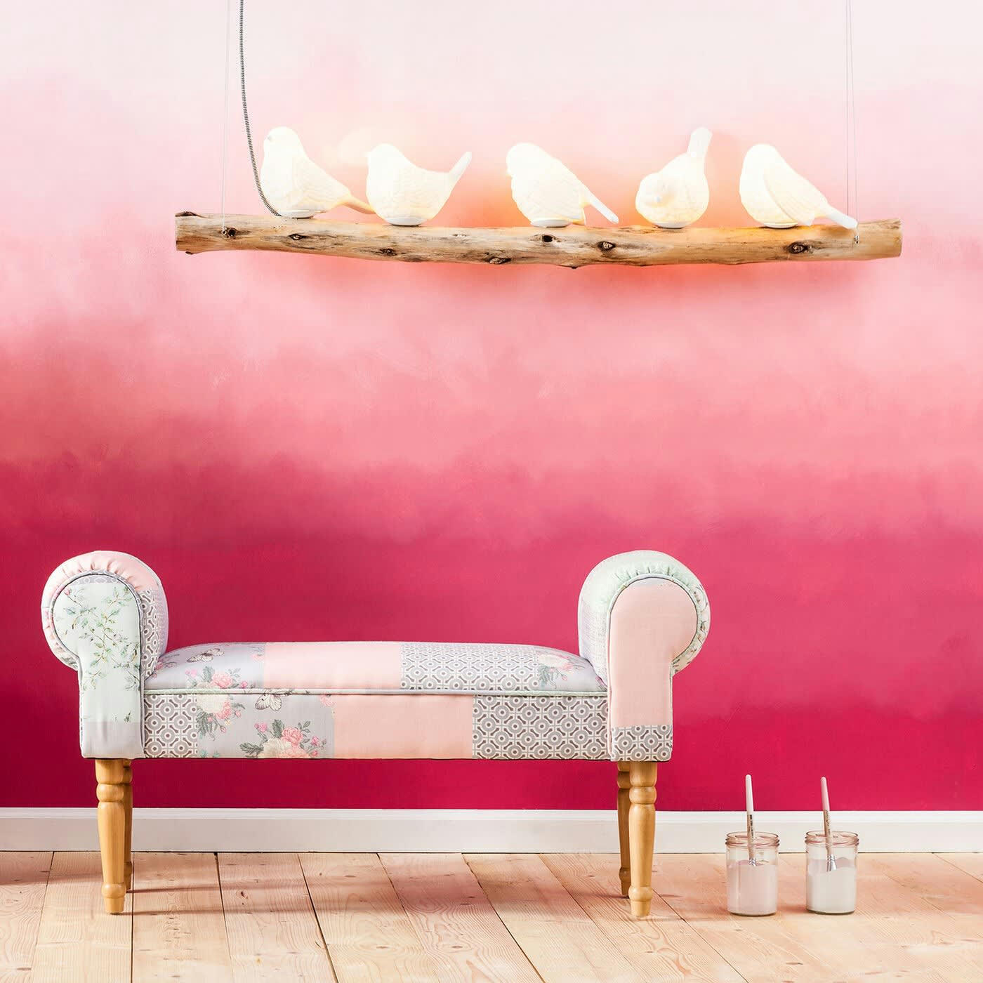 ANIMAL DINING BIRDS - Suspension 5 oiseaux en porcelaine et eucalyptus