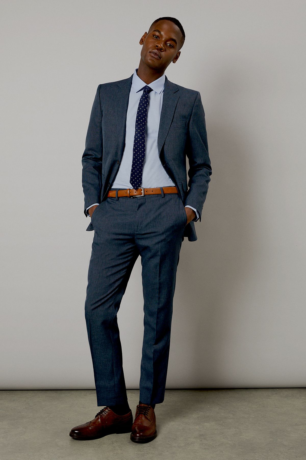 Burton Navy Marl Slim Fit Suit Jacket