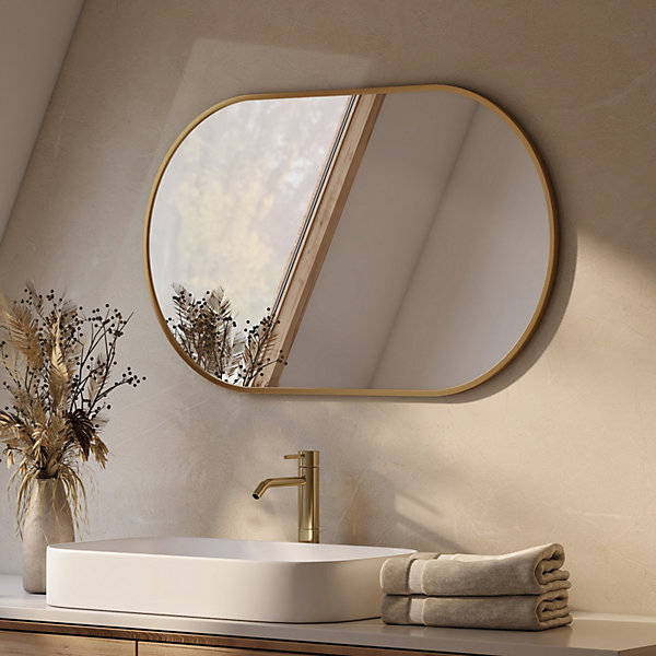 EMKE Miroir mural 50 x 70 cm Miroir ovale avec cadre doré, Miroir non lumineux salle de bain