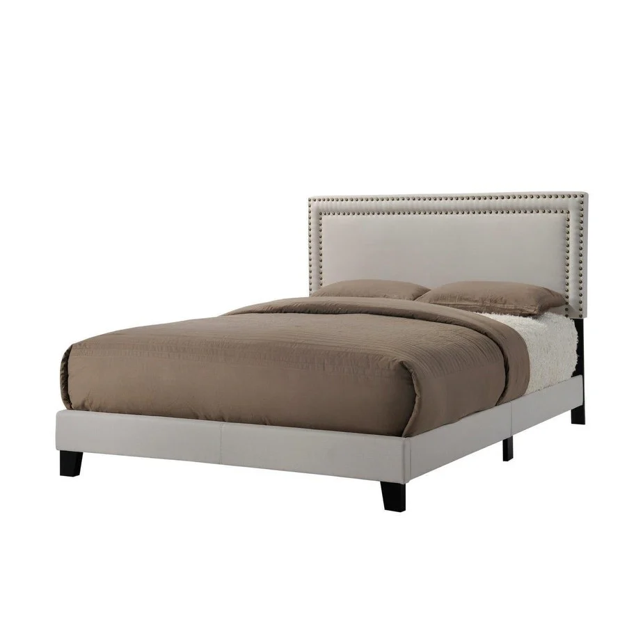 Copper Grove Brieuc Beige Upholstered Panel Bed with Nailhead Trim