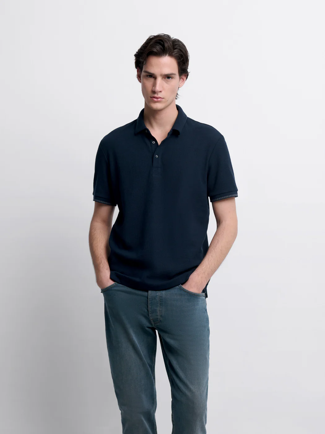 Polo col boutonné gauffré