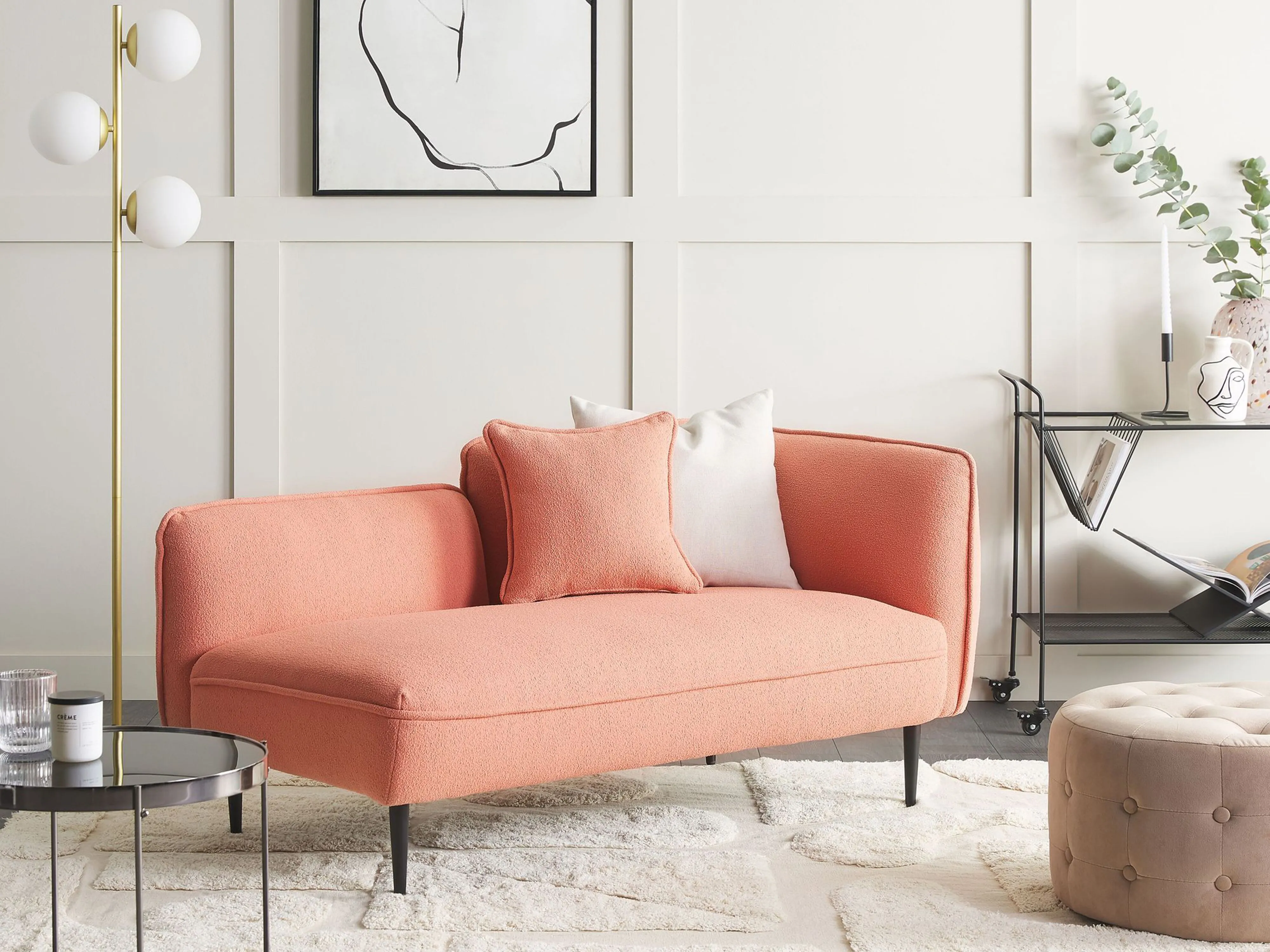 Right-Hand Chaise Longue CHEVANNES Boucle Peach Pink