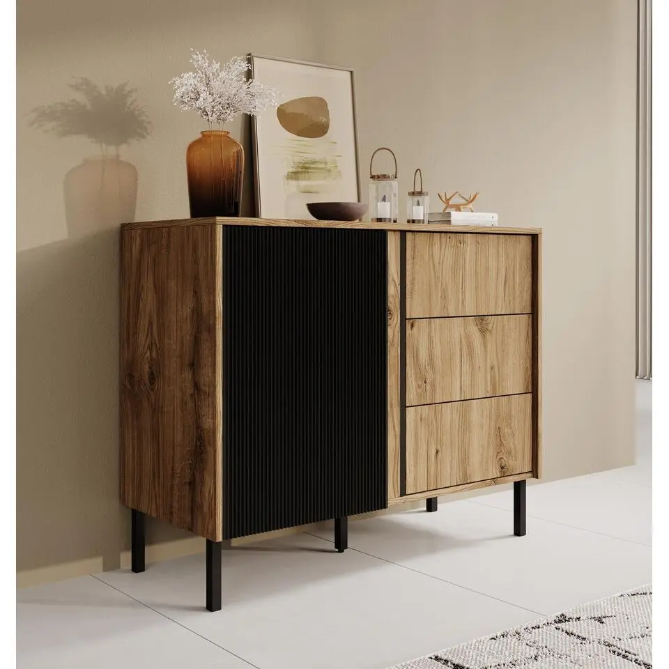 Meubella - Dressoir Margareth - Eiken - 100 cm - 3 lades