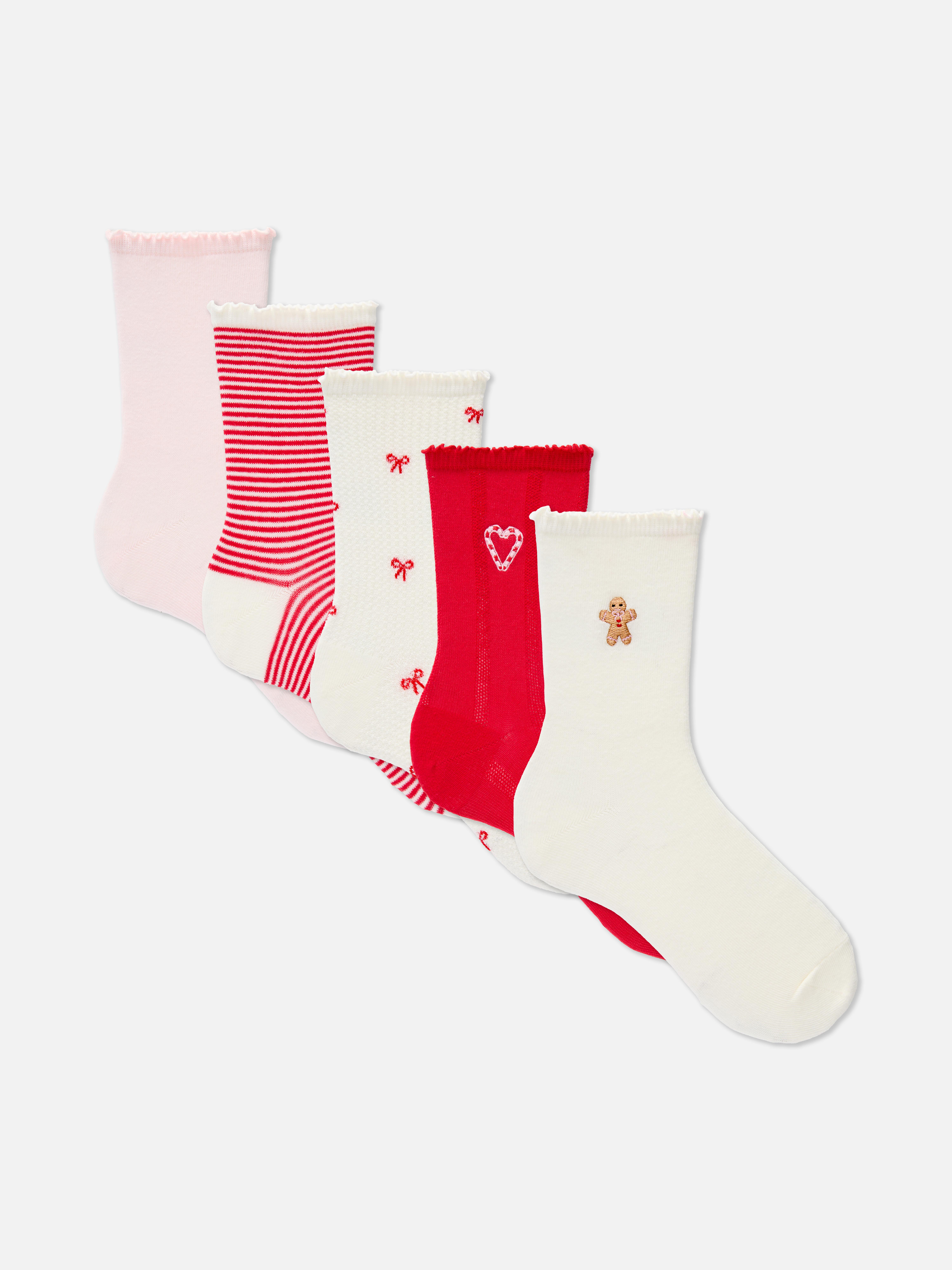 5pk Mixed Pattern Christmas Crew Socks