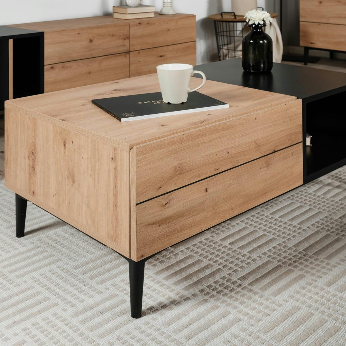 SINTRA - Table basse effet chêne avec rangement 100 cm