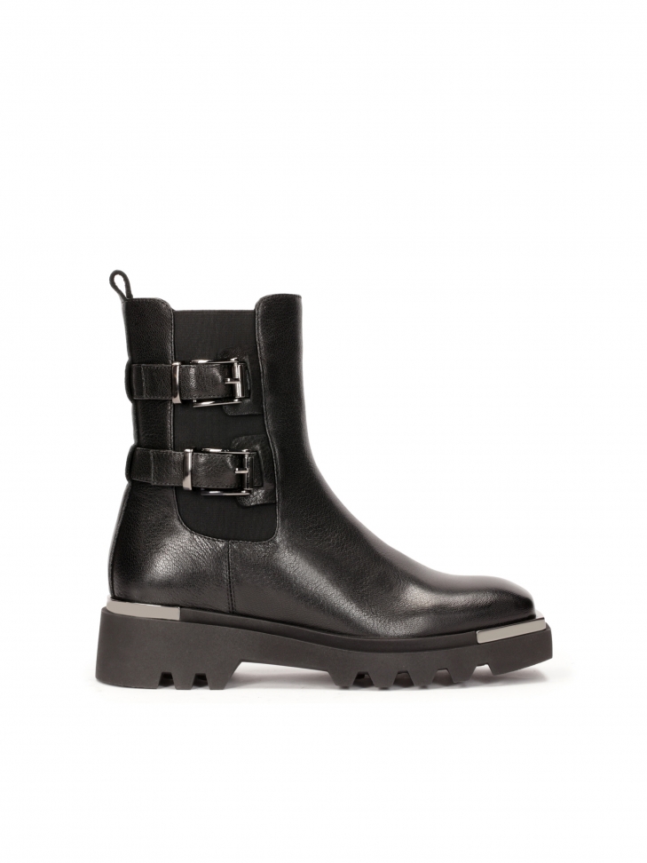 Black leather boots in rock style