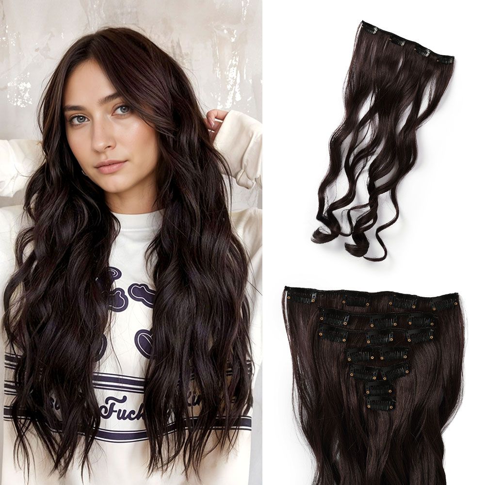 SHEONLY 7Pcs Brown Clip-In Hair Extensions