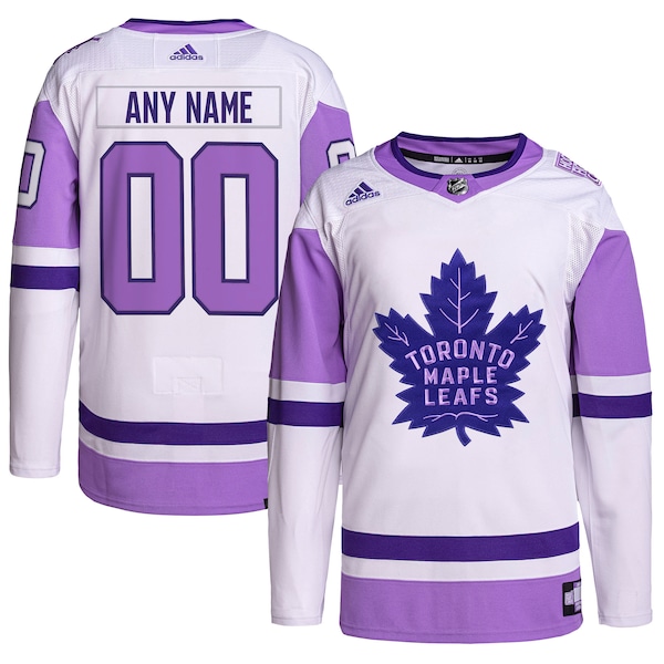 Toronto Maple Leafs adidas Hockey Fights Cancer Primegreen Authentic Custom Jersey - White/Purple