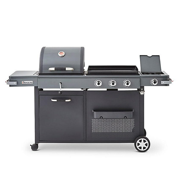 Brasero - Barbecue Bi-Energy Metal XL Barbecue Charbon et Plancha 60 x 42 cm à gaz avec brûleur latéral