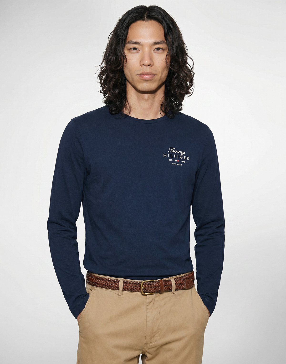 Tommy Hilfiger - SCRIPT STACK LS REGULAR TEE - Marine