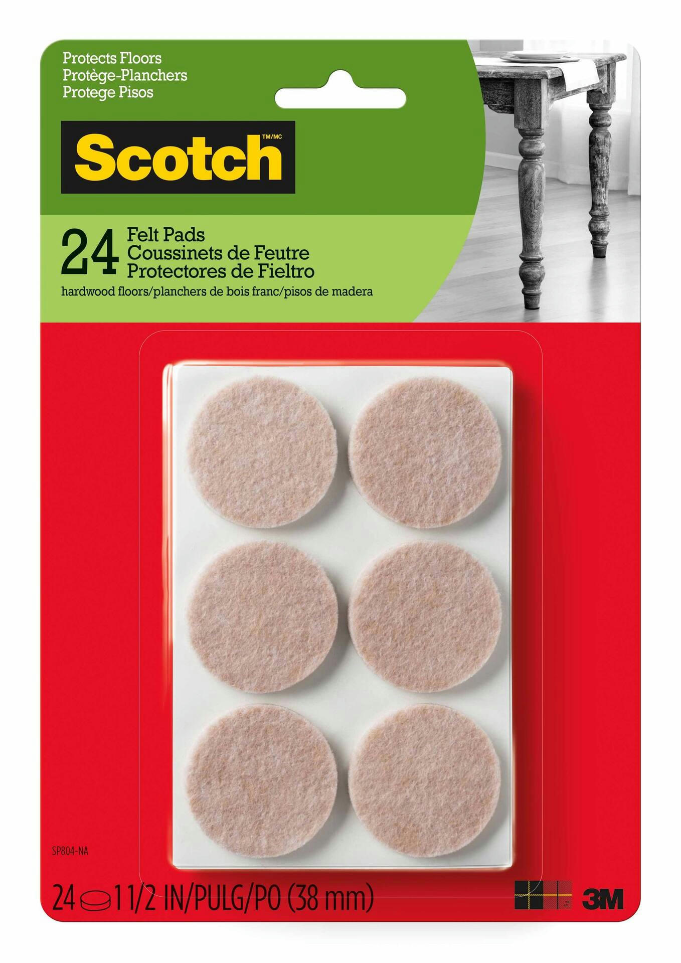 Scotch Round Felt Pads, Self-Adhesive, Furniture Protection, Assorted Sizes, 24-pc