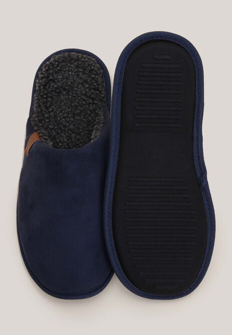 Mens Navy Woven Premium Mule Slippers