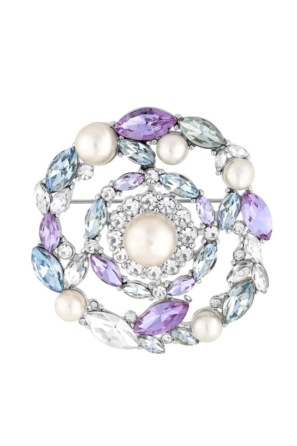 Jon Richard Silver Plated Aqua And Purple Pearl Brooch - Gift Boxed