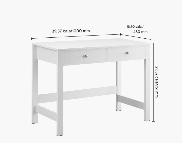 Biurko dziecięce z szufladami 100x48 cm proste do pokoju białe