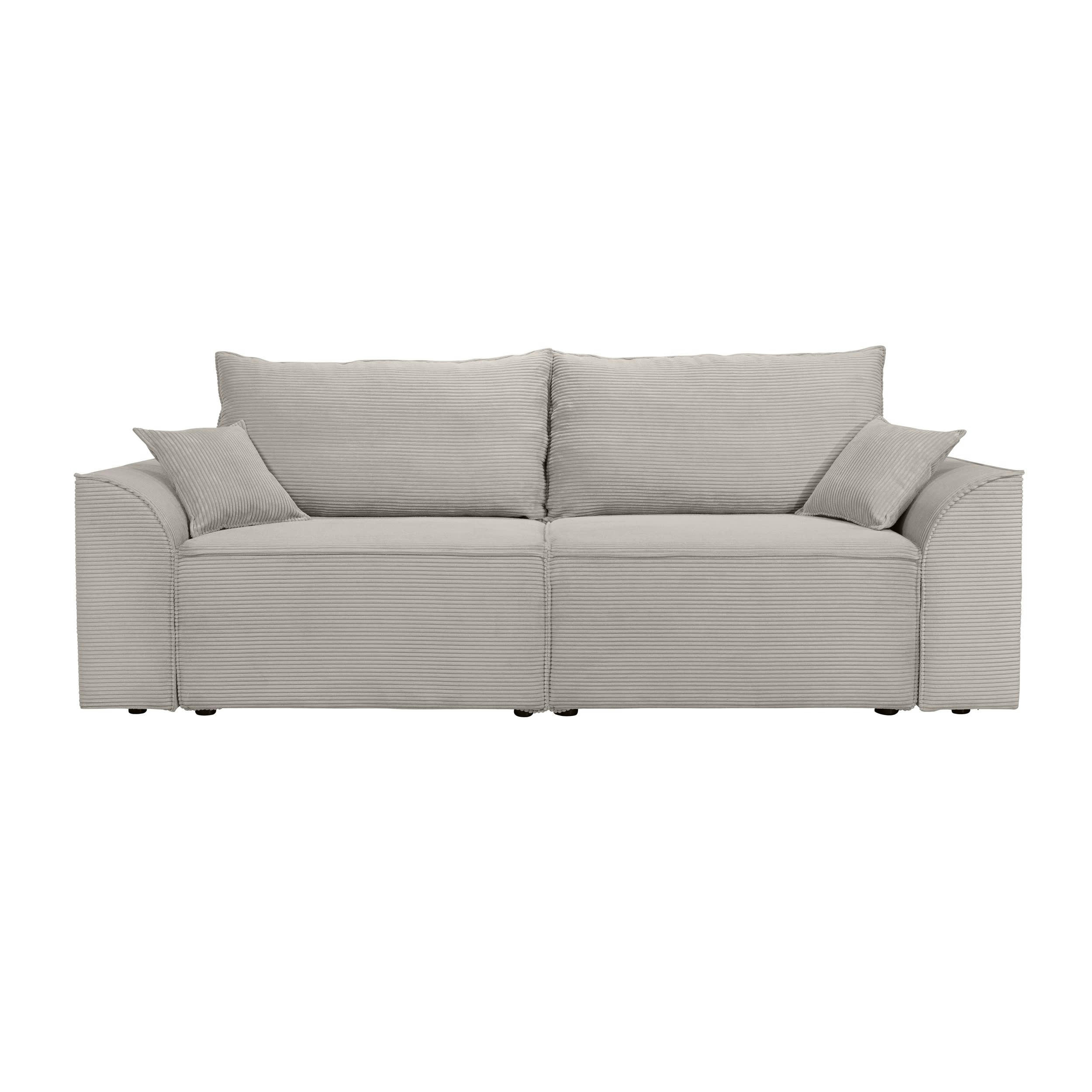 VARENNE - Canapé droit convertible 3 places en velours côtelé grège