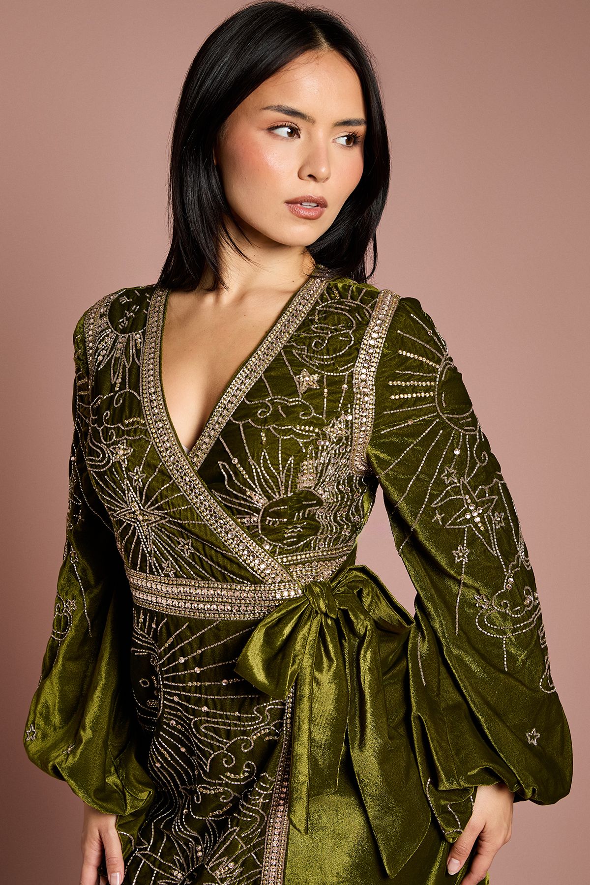 Coast Petite Party Sequin Velvet Wrap Mini Dress
