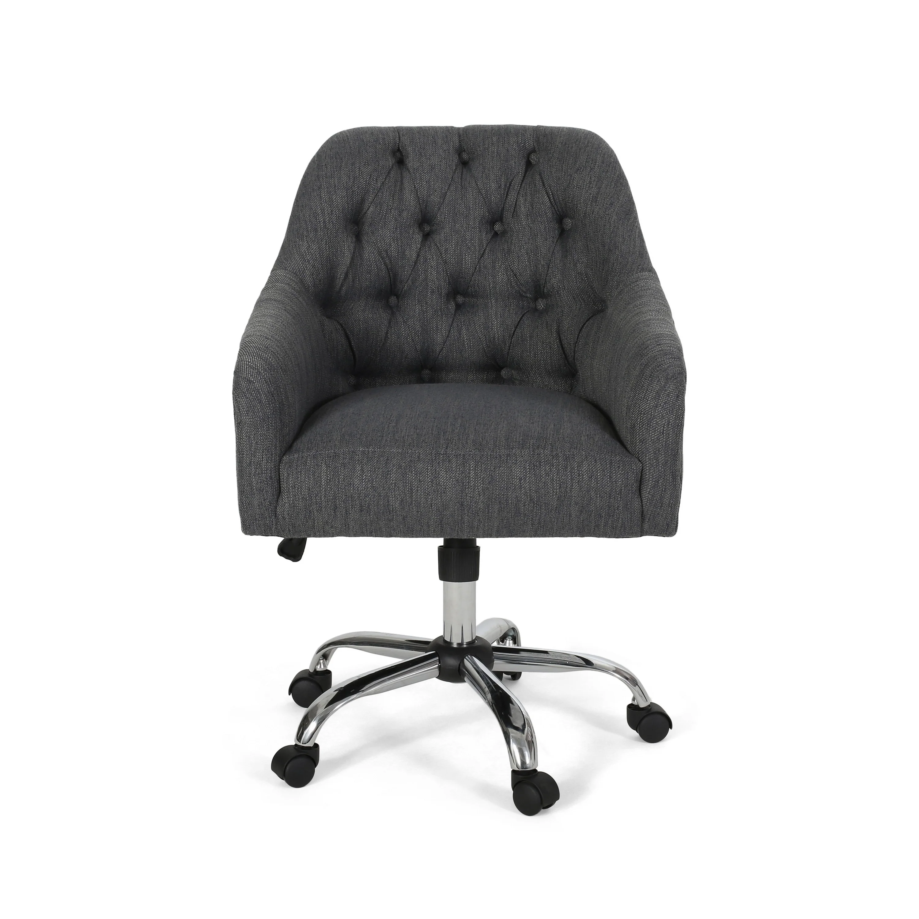Nysa Swivel Rolling Office Chair, Tufted Dark Gray Fabric, Chrome