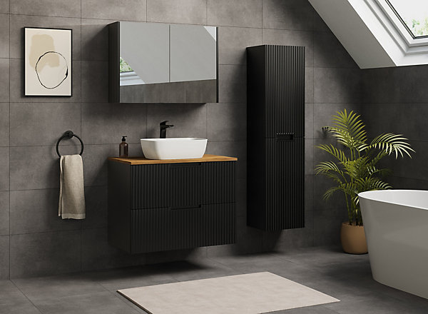 Meuble de salle de bain suspendu sous vasque VENA noir 80 cm