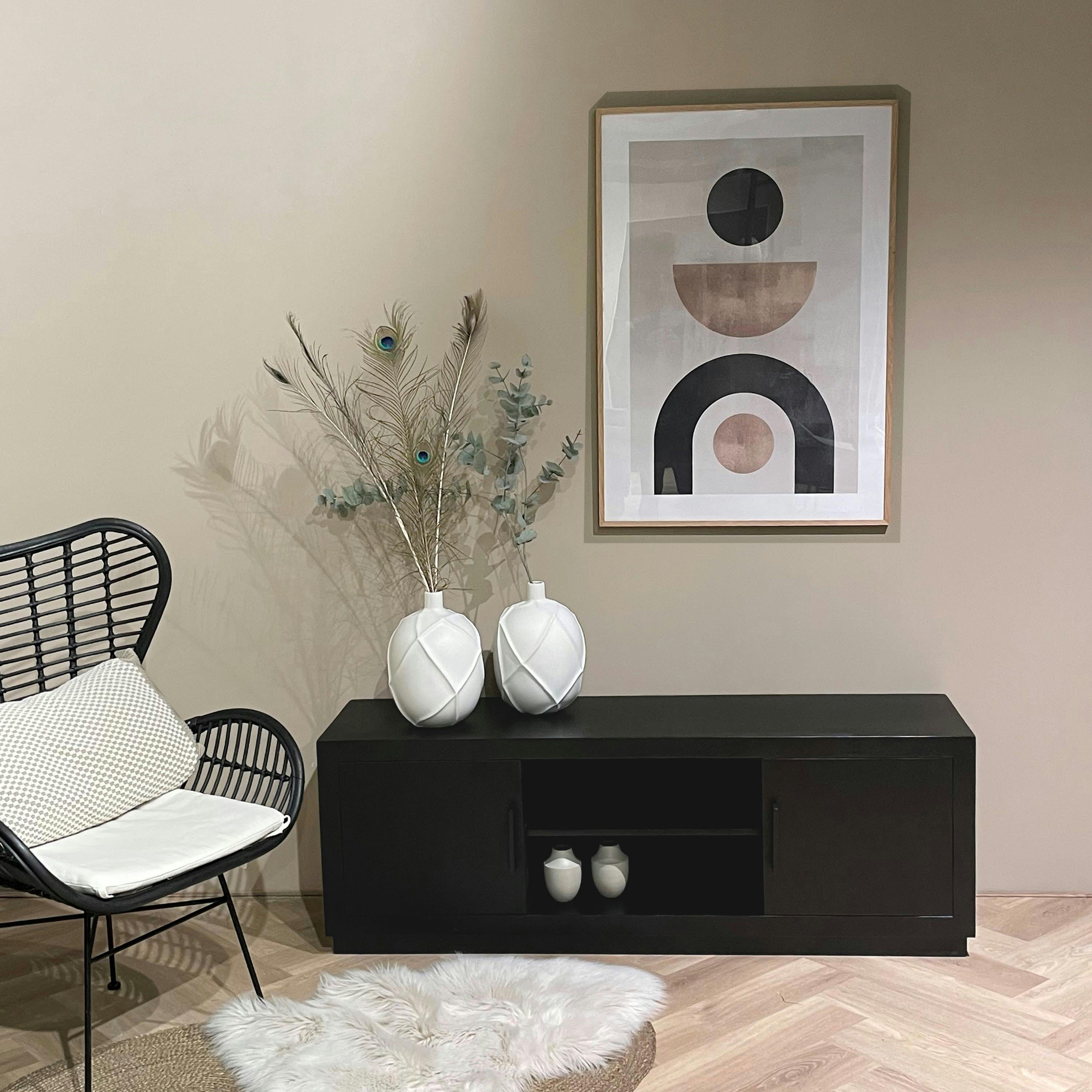 ANDUZ - ANDUZ-Meuble TV 2 portes L150cm en bois de Manguier massif noir