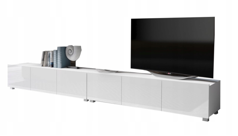 Stolik RTV Biały Połysk 300cm Wiszący Lub Stojący