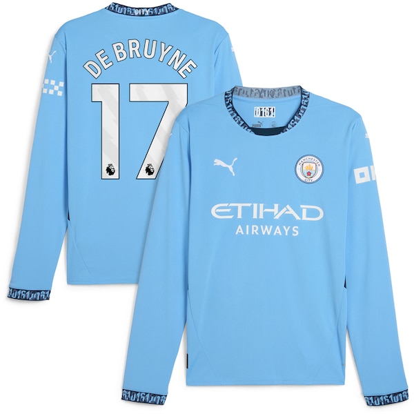 Kevin De Bruyne Manchester City Puma 2024/25 Home Replica Long Sleeve Player Jersey - Light Blue