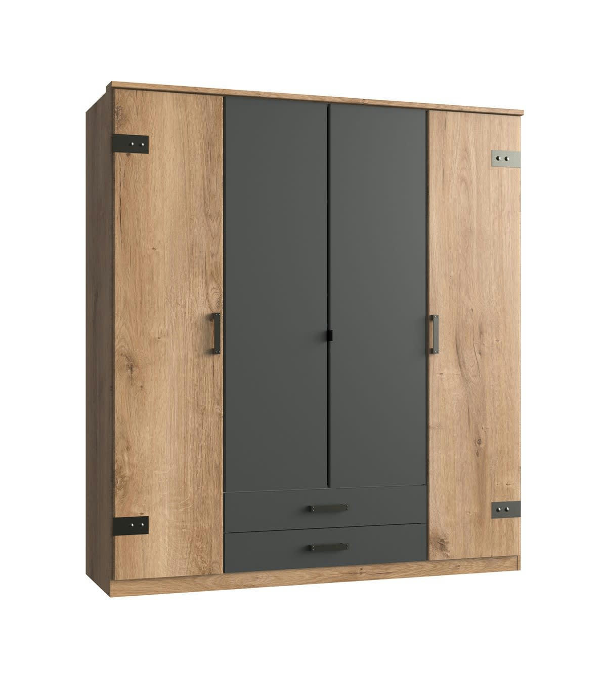 - Armoire 4 portes décor chêne et graphite- L180 cm