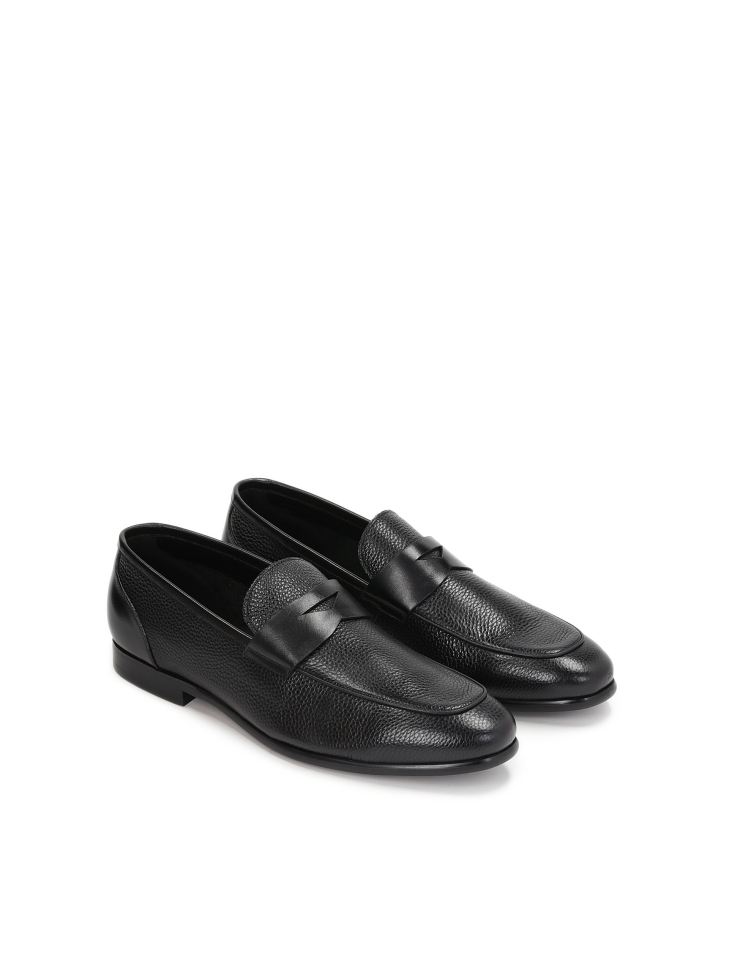 Men’s black grain‑leather slip‑on loafers