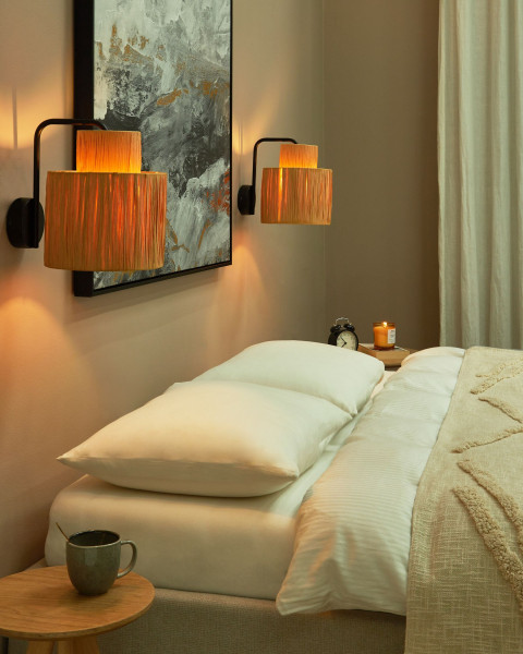 Zestaw 2 lamp ściennych rafia naturalny