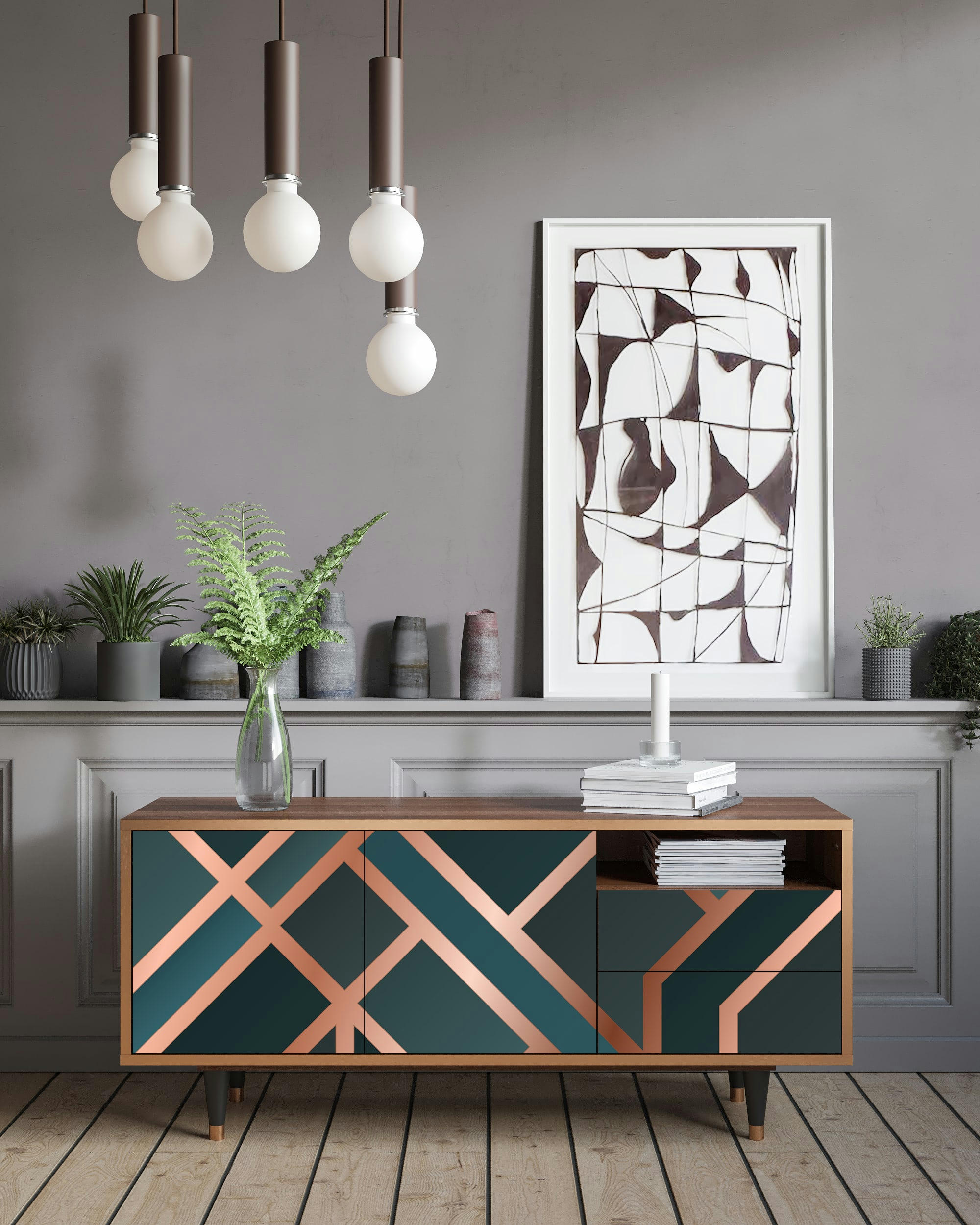 BRONZE CROSSROAD - Meuble TV  bleu-vert 2 tiroirs et 2 portes L 125 cm