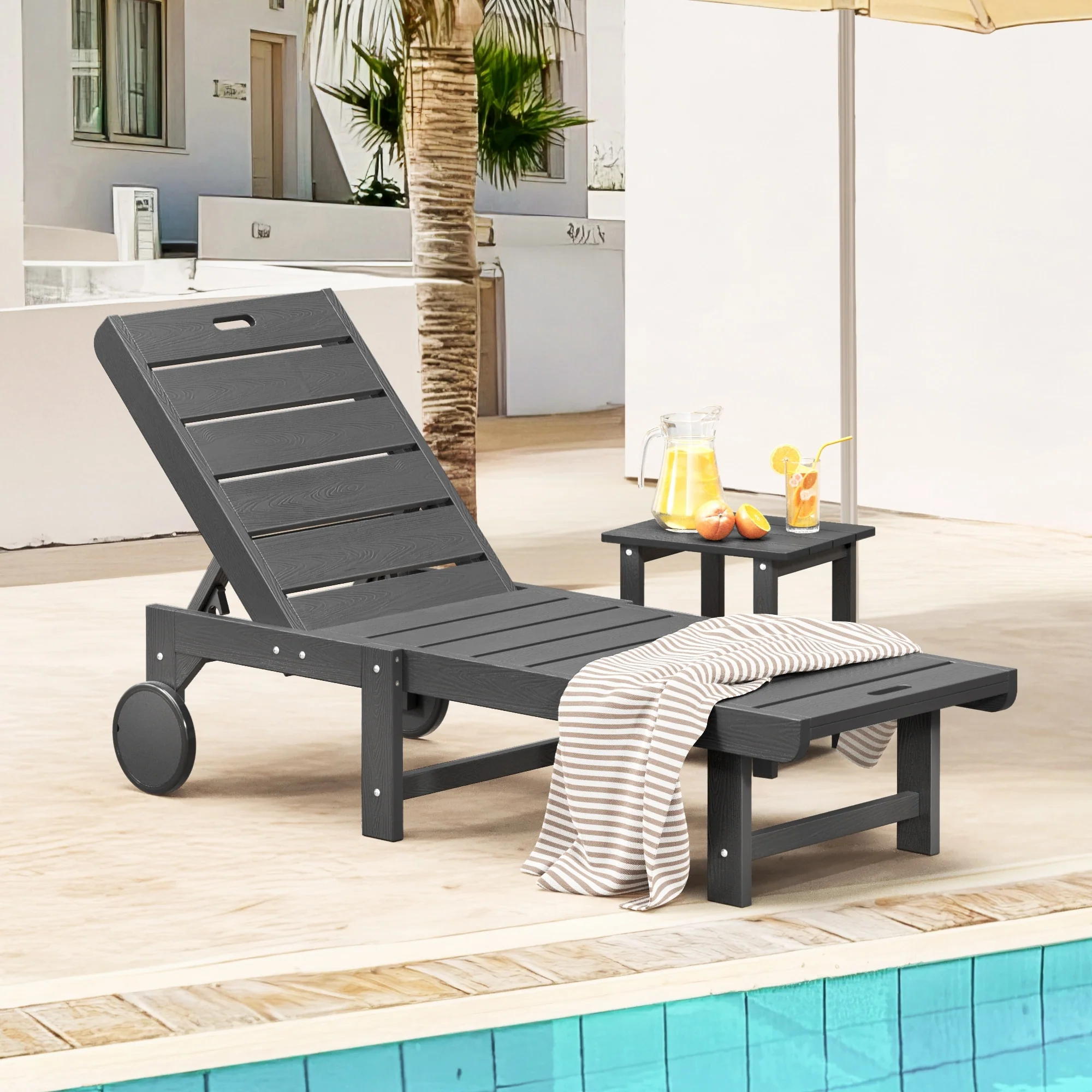 LUE BONA Outdoor Chaise Lounge Plastic Patio Chaise Lounge Chairs with Side Table - N/A