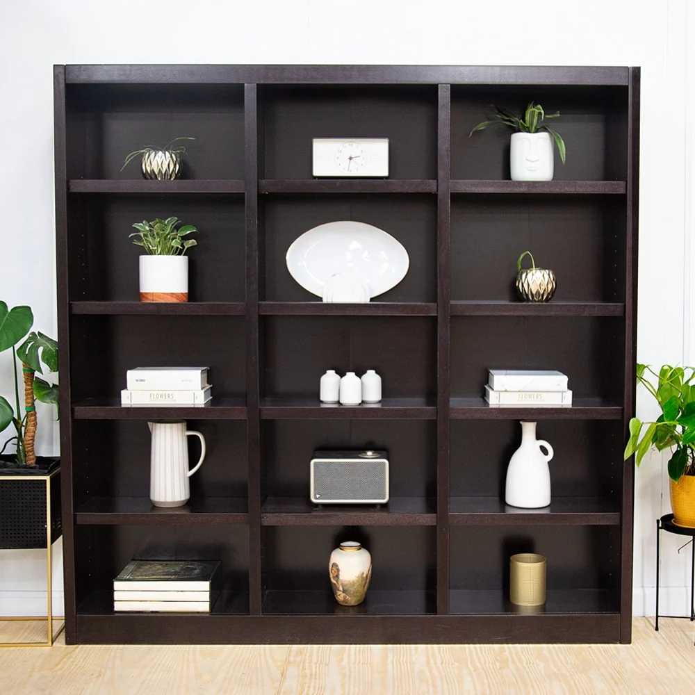 Concepts in Wood Triple Wide Wood Bookcase, 15 Shelf, 72 inch Tall