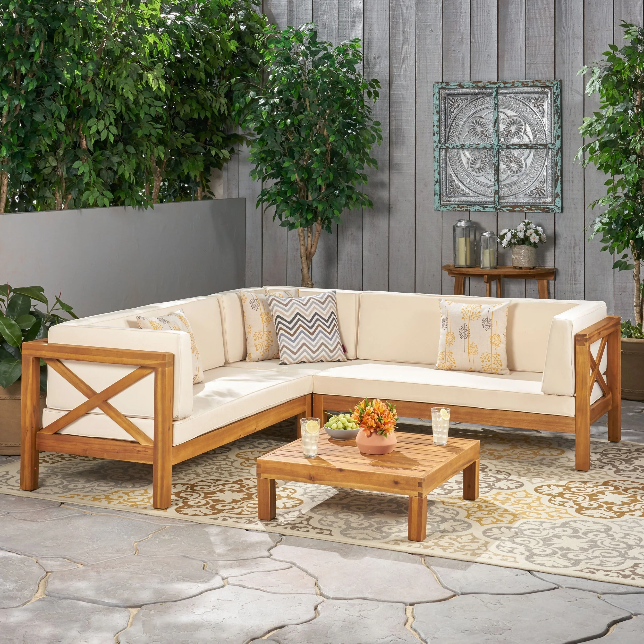 Brava Acacia Outdoor Sectional Chat Set by Christopher Knight Home - 88.50 L x 88.50 W x 26.50 H
