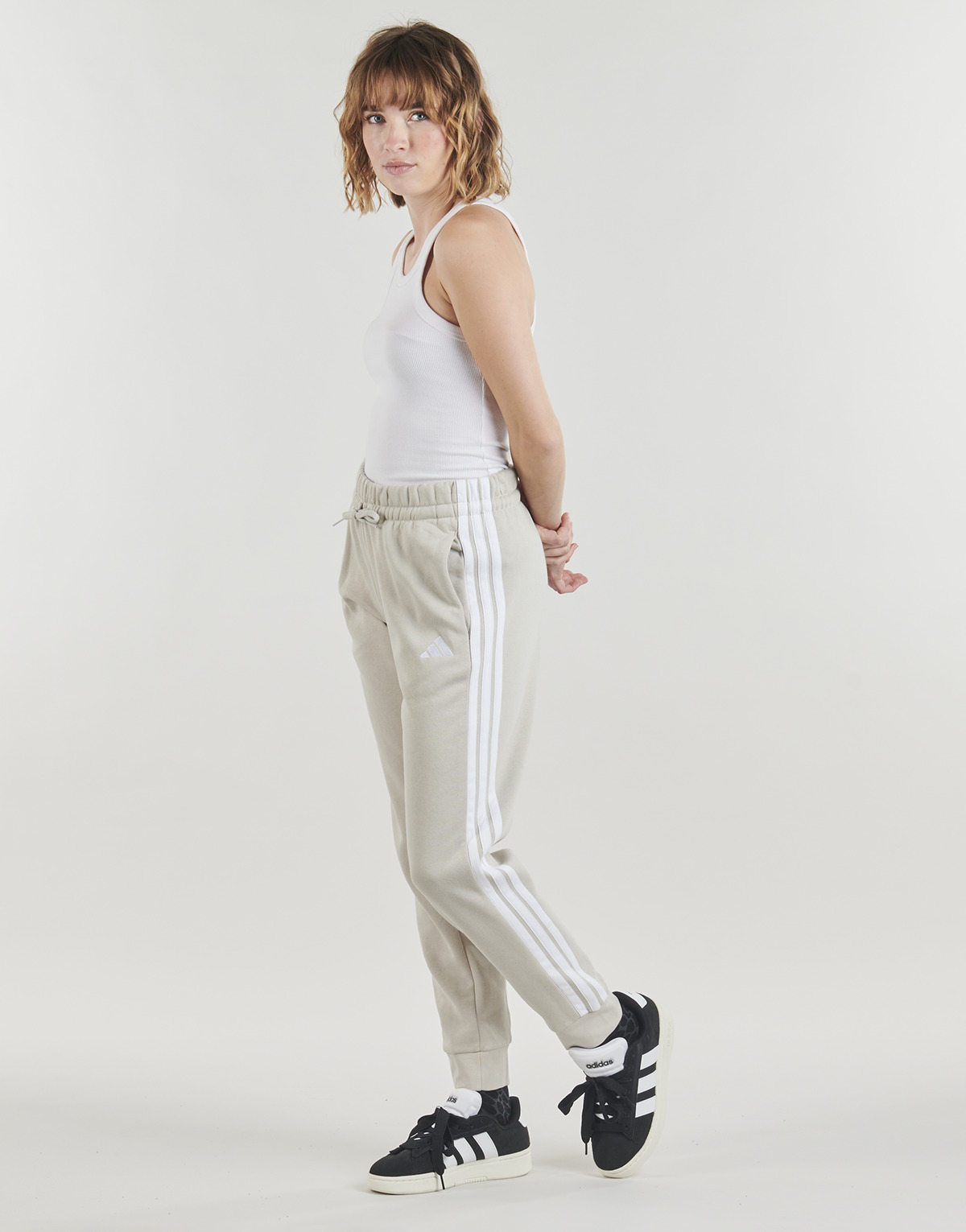 adidas - Essentials 3-Stripes Fleece Slim Joggers - Beige / White