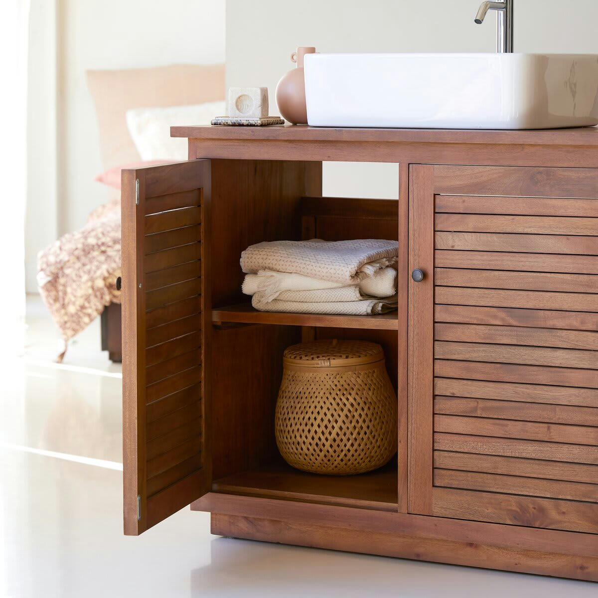 LOGGIA - Meuble sous vasque en acacia massif 95 cm