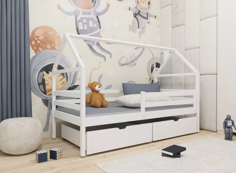 ARON 80x160 białe łóżko dziecięce jednoosobowe domek Lano Meble