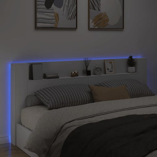 NNEVL Headboard Cabinet with LED White 220x16.5x103.5 cm