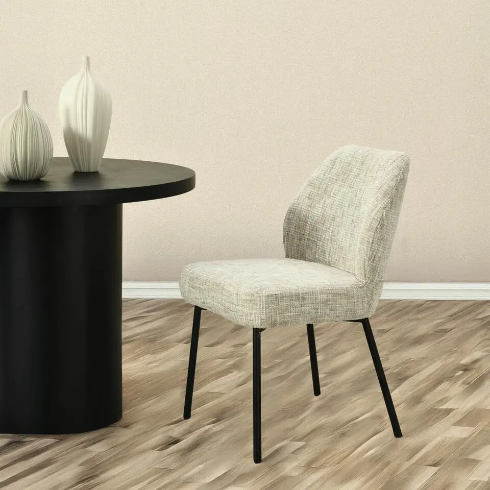 Eetkamerstoel Cr&egrave;me Stof - Zithoogte 47cm - Tess - Set van 2