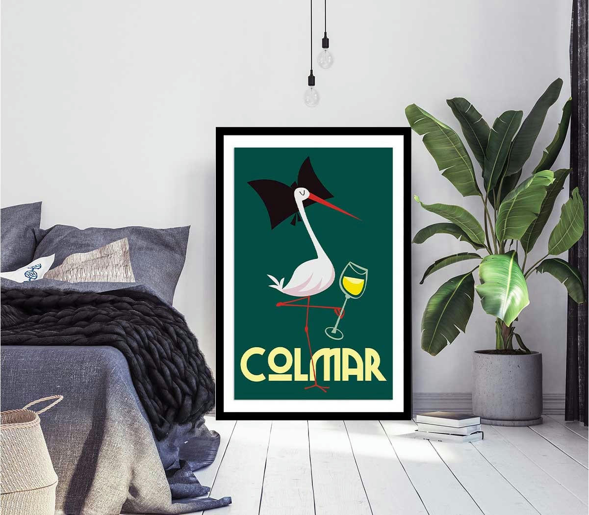 - Affiche cigogne de Colmar avec cadre noir 30x45cm