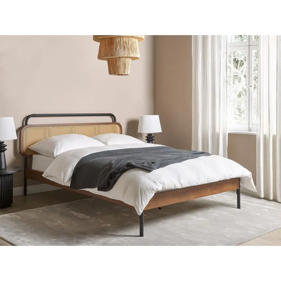 BOUSSICOURT - Tweepersoonsbed - Bruin - 140 x 200 cm - Rubberhout