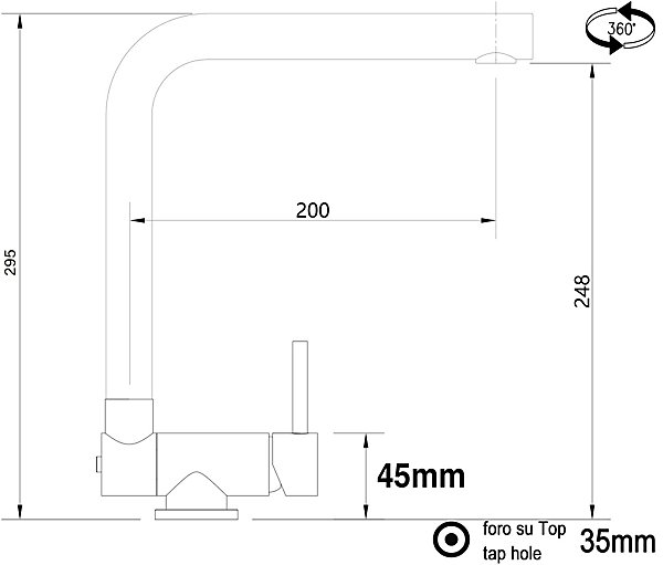 Mitigeur de cuisine Rabattable Sous Fenêtre 4,5 cm Chromé Robinet Bec Quartz Blanc Pivotant