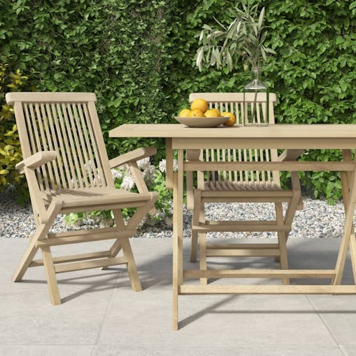 NNEVL Folding Garden Chairs 2 pcs Grey 56x61x89 cm Solid Wood Teak