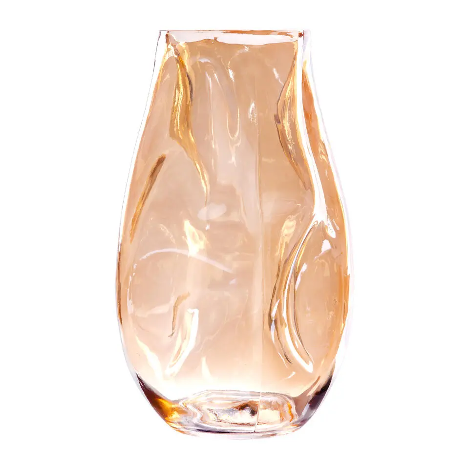 QUVIO Vaas gekreukt - Maat L - Glas - Beige