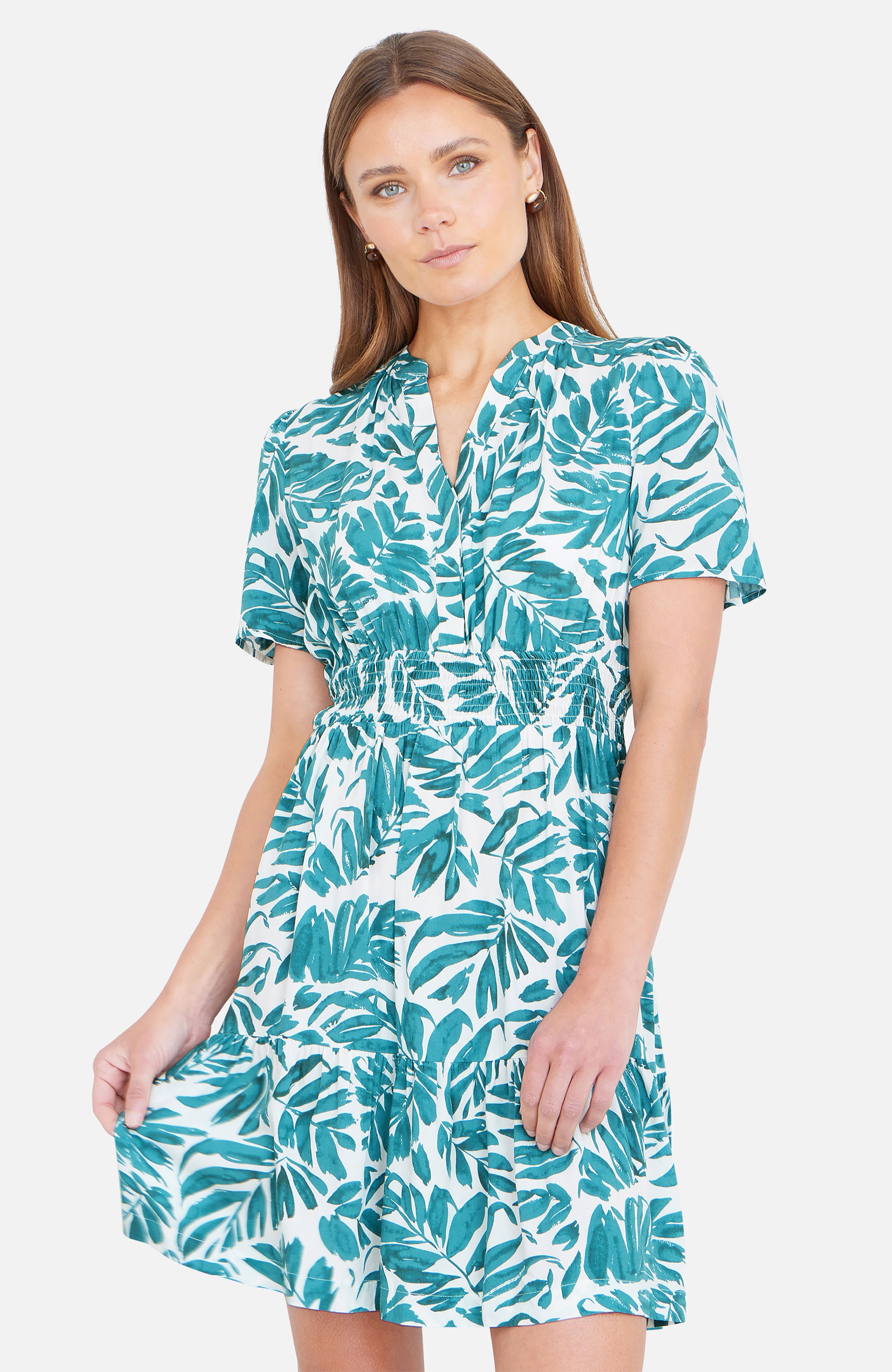 Yumi Green Leaf Print Viscose Dress