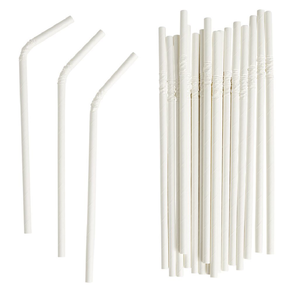 Paille papier coudée blanche x20 - Ø0,6 x H19,7cm