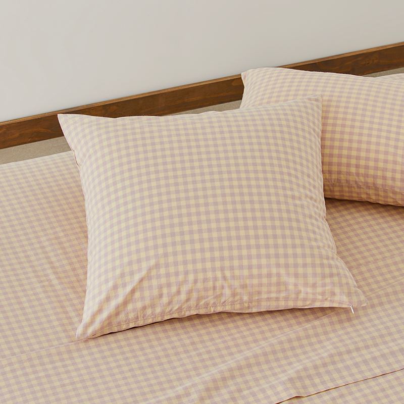 Stonewashed Cotton Printed Dusty Lemon Gingham Sheet Separates